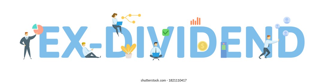 Ex-Dividend. Concept with keyword, people and icons. Flat vector illustration. Isolated on white background.