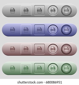 EXE file format icons on rounded horizontal menu bars in different colors and button styles