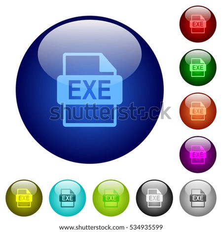 EXE file format icons on round color glass buttons