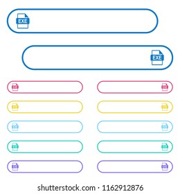 EXE file format icons in rounded color menu buttons. Left and right side icon variations.