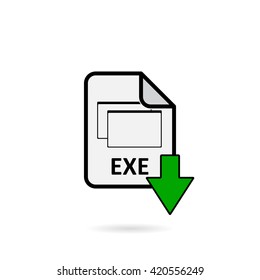 EXE file with green arrow download button on white background vector