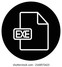 EXE file simple icon vector. Flat design. White icon on black circle. White background.ai