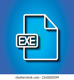 EXE file simple icon vector. Flat design. White icon with shadow on blue background.ai