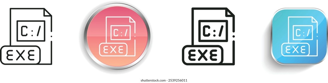 exe icon. Thin Linear, Regular and Button Style Design Isolated On White Background