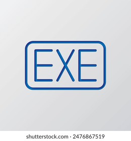 EXE simple icon vector. Flat design. Paper cut design. Cutted blue symbol with shadow. Gray background.ai