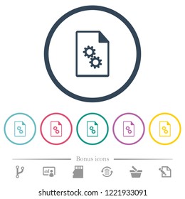 Executable file flat color icons in round outlines. 6 bonus icons included.