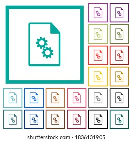 Executable file flat color icons with quadrant frames on white background