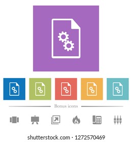 Executable file flat white icons in square backgrounds. 6 bonus icons included.