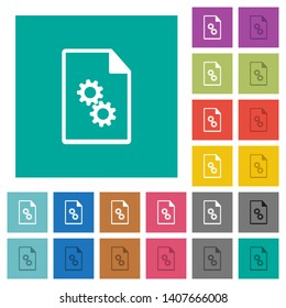Executable file multi colored flat icons on plain square backgrounds. Included white and darker icon variations for hover or active effects.