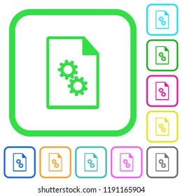 Executable file vivid colored flat icons in curved borders on white background