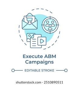Execute abm campaigns soft blue concept icon. Email marketing, ppc. Targeted audience. Round shape line illustration. Abstract idea. Graphic design. Easy to use in infographic, presentation