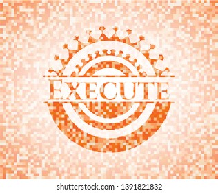 Execute abstract orange mosaic emblem with background