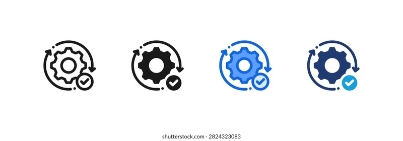Execute Action and Implement icon multiple style collection. Vector illustration.