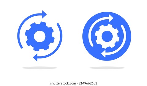 Execute change icon vector graphic or implement integration process rotation customization cycle gear wheel pictogram symbol flat illustration, execution assembly tech element or operation cogwheel