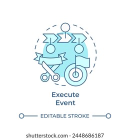 Execute event soft blue concept icon. Hackathon organization. Event management. Competition. Round shape line illustration. Abstract idea. Graphic design. Easy to use in promotional materials
