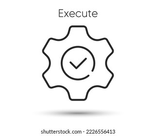 Icono de ejecución de línea. Señal de engranaje de servicio. Aprobar símbolo de comprobación. Ilustración para aplicación web y móvil. Icono de ejecución de negocio de estilo de línea. Servicio de comprobación de trazo editable. Vector