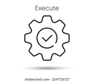 Icono de ejecución de línea. Señal de engranaje de servicio. Aprobar símbolo de comprobación. Ilustración para aplicación web y móvil. Icono de ejecución de negocio de estilo de línea. Servicio de comprobación de trazo editable. Vector
