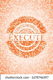 Execute orange tile background illustration. Square geometric mosaic seamless pattern with emblem inside.