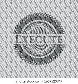 Ejecutar distintivo o emblema de color plata. Patrón de escalas. Ilustración vectorial. Detallado.