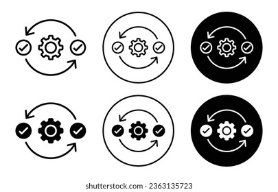 execution icon. Mechanical industry management process implementation in correct way symbol. Business Development  skill integration check vector.