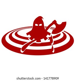 The executioner mask and ax dripping with blood. The illustration on a white background.