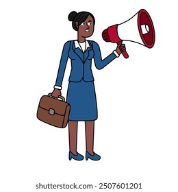 executive black woman with briefcase and megaphone