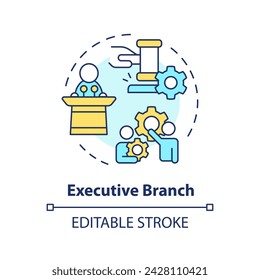 Executive branch multi color concept icon. Law enforcement public policies. Individual rights regulations. Round shape line illustration. Abstract idea. Graphic design. Easy to use