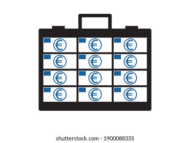 
Executive-Aktenkoffer-Symbol mit Euro-Banknoten auf weißem Hintergrund