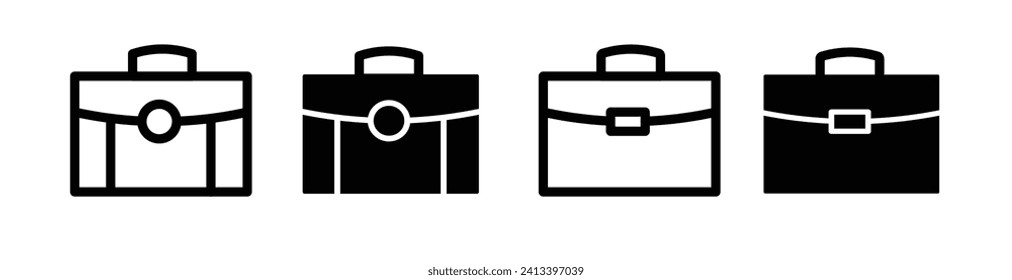 Executive Briefcase Line Icon. Corporate Travel Bag Icon in Black and White Color.