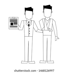 executive business corporate man holding life ensurance contract with client cartoon vector illustration graphic design