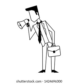 Executive businessman with bullhorn and briefcase avatar vector illustration graphic design