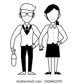 Executive businessman and businesswoman with briefcase couple cartoon isolated vector illustration graphic design
