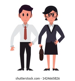 Executive businessman and businesswoman with briefcase couple cartoon isolated vector illustration graphic design
