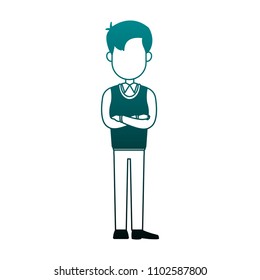 Executive businessman faceless cartoon in blue lines