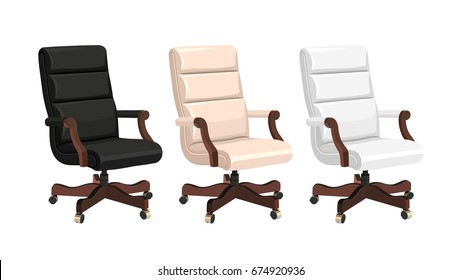 Executive Chair Modern High-Back Walnut Wood Black Cream White Leather Realistic Flat