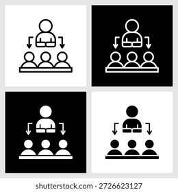 Icono de entrenamiento ejecutivo con fondo blanco y negro