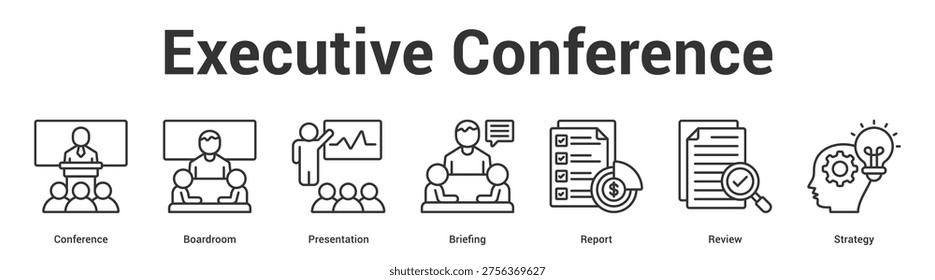 Executive Conference web banner icon set vector illustration concept for business with icon of Conference, Boardroom, Presentation, Briefing, Repo.