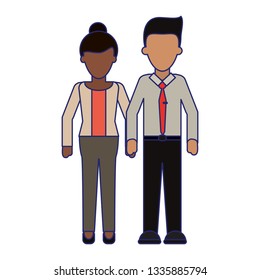 executive couple cartoon blue lines faceless