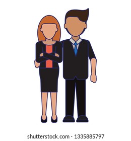 executive couple cartoon blue lines faceless