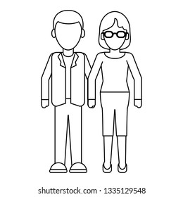 executive couple cartoon faceless in black and white