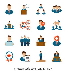 Executive employee people management corporate team flat icons set isolated vector illustration