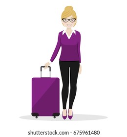 Executive female walking with her suitcase