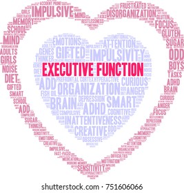 Executive Function ADHD word cloud on a white background. 