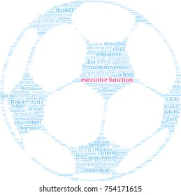 Executive Function ADHD word cloud on a white background. 