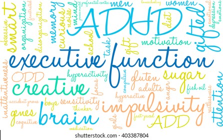 Executive Function word cloud on a white background. 