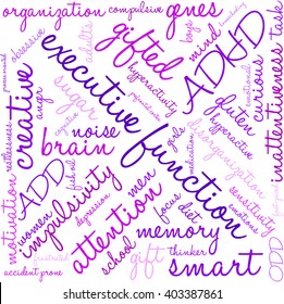Executive Function word cloud on a white background. 