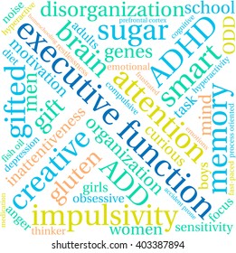 Executive Function word cloud on a white background. 