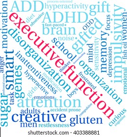 Executive Function word cloud on a white background. 