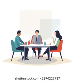 An executive giving a presentation during an office meeting, with his colleagues sitting attentively and taking notes