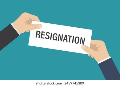 Executive hand sending a resignation letter to the boss. Change of job, career ladder. Dismissal, unemployment, resign concept. flat vector illustration